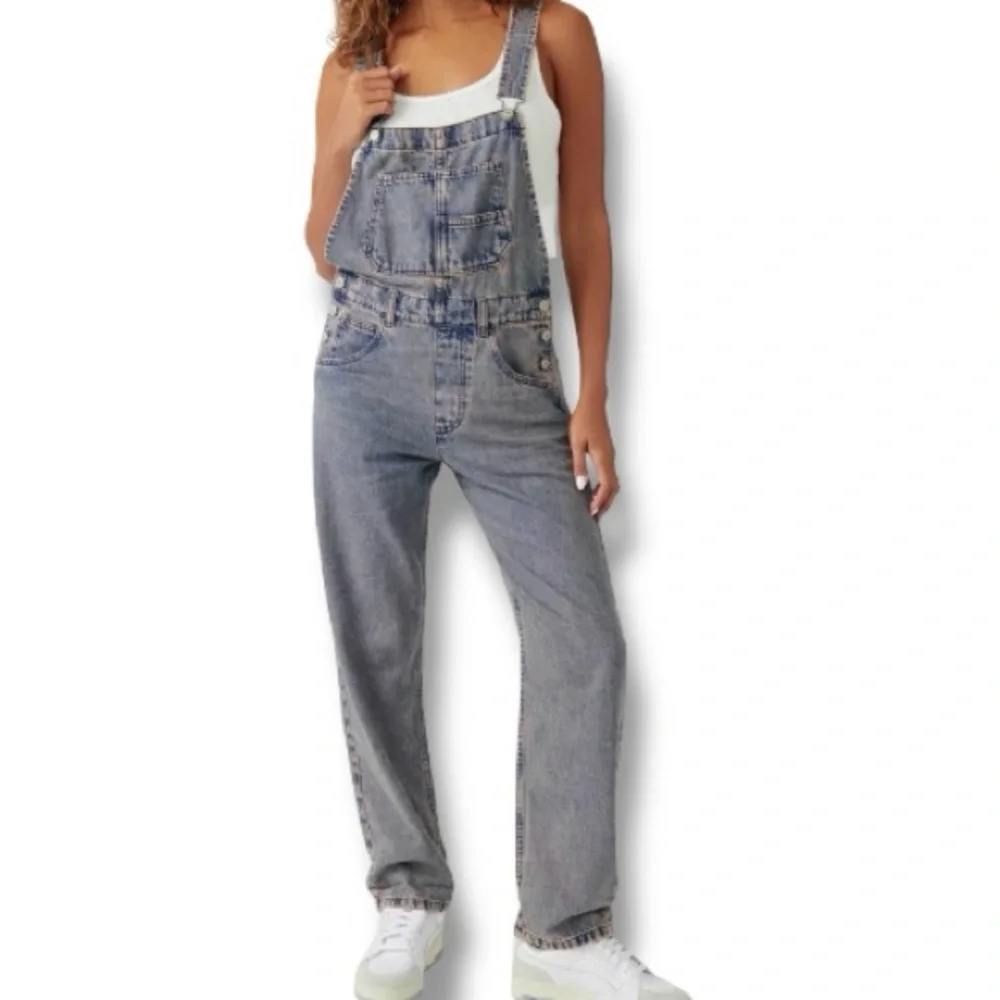 Free People Ziggy Straight Leg Denim Overalls in Pink Dreams Size XS
